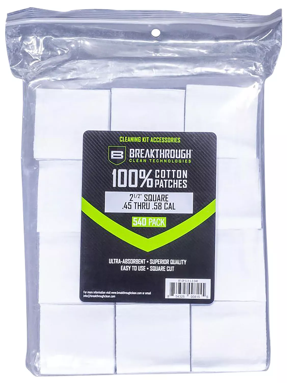 Breakthrough Clean Square Patches for 45/54 Caliber – 540 Pieces